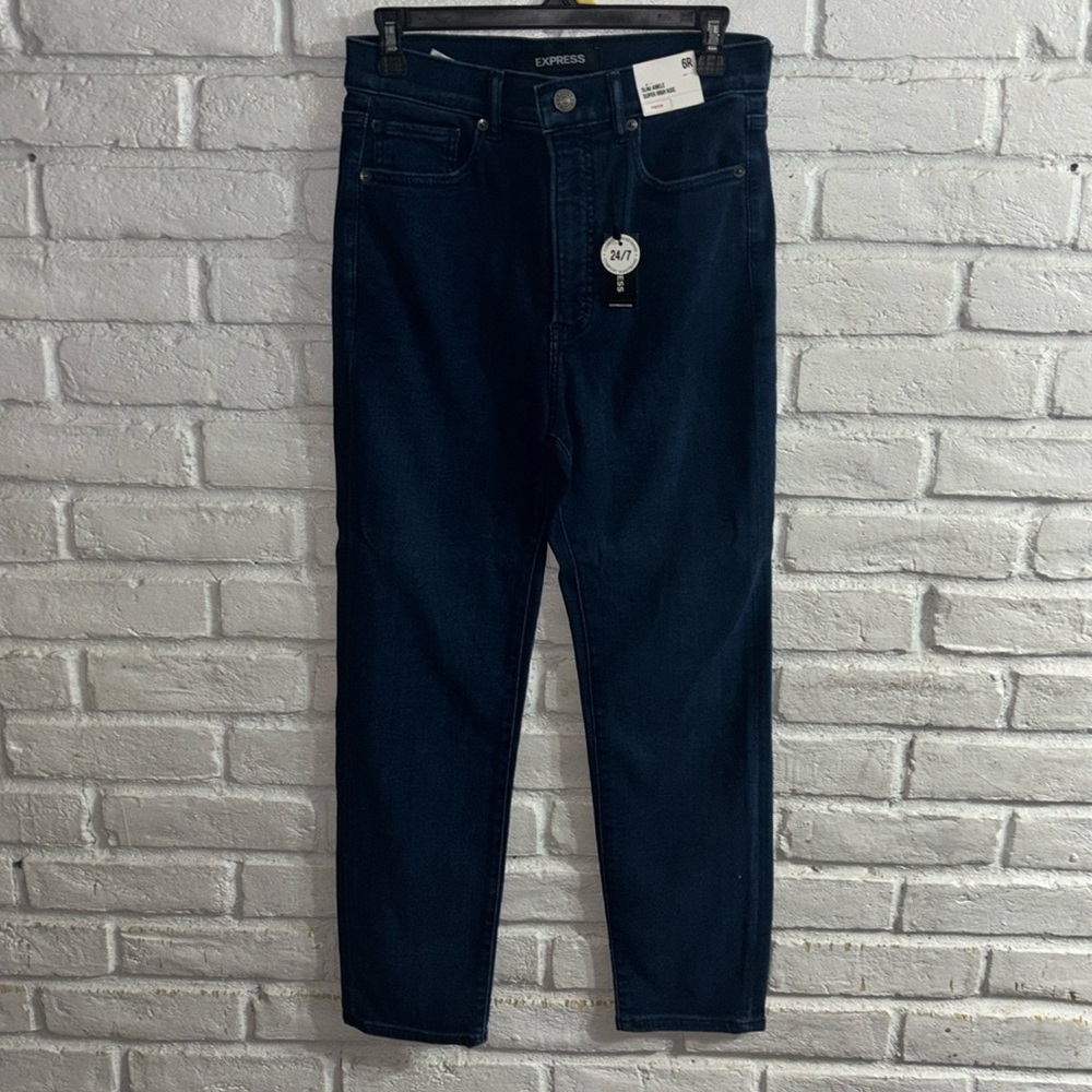 Express Women Dark Blue Slim Ankle Super HR Size 6 NWT
